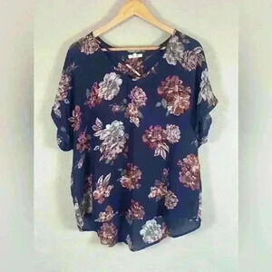 Maurice's Floral Short Sleeve Blouse Women's XL